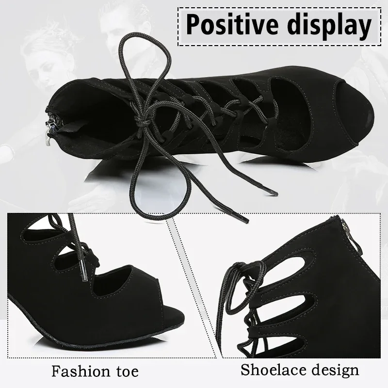 Women Lace-UP Latin Dance Shoes High Heels Ballroom Tango Dancing Boots Open Toes Soft Soles Party/Casual Dance Shoes