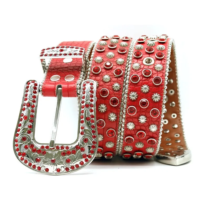 men's casual rhinetone belts diamond studded belt stage nightclub red soft leather waistband women designer pin buckle strapon