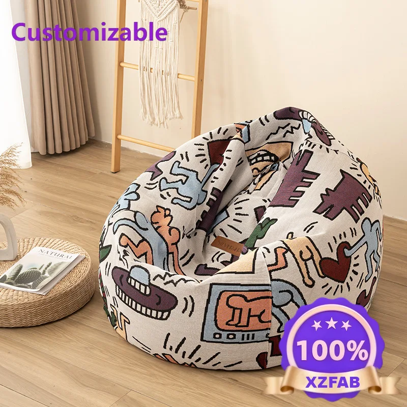 Cross-border line blanket lazy beanbag sofa can lie down and sleep bedroom balcony living room floor sponge particle single sofa