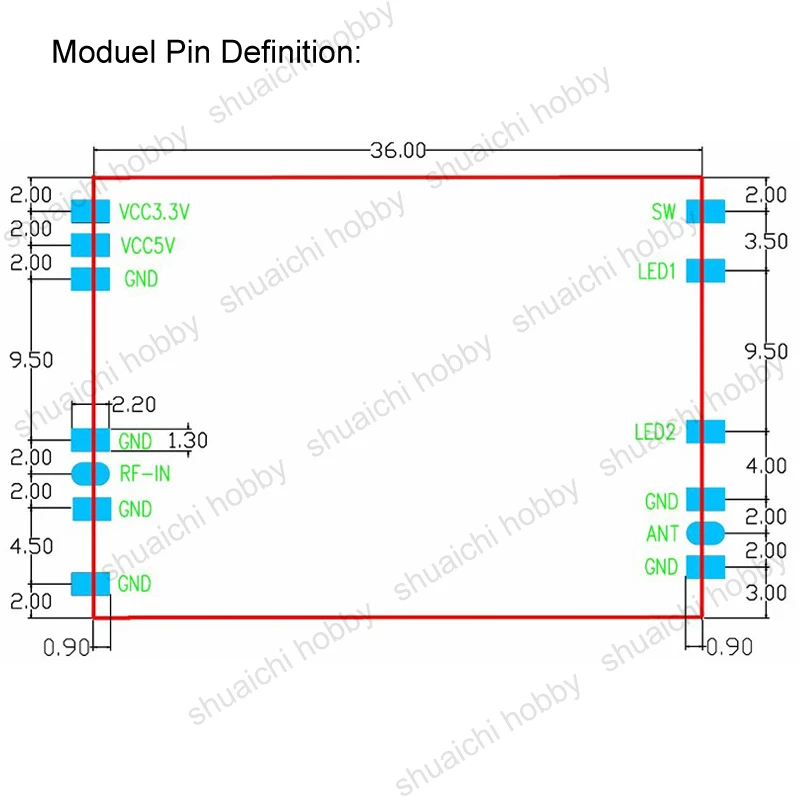 Amplificador de Sinal Modelo Avião, 2.4G, 2W, Bi-Direcional, 4dBm-20dBm, Extensão do Alcance para Drone, Controle Remoto, Módulo Boost, 1Pc