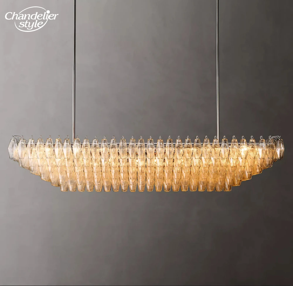 Chiara Clear Smoke Glass Rectangular Chandeliers Light Modern LED Chandelier Decoration Living Dining Room Pendant Lights