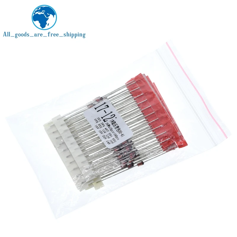 TZT 140PCS 14values*10pcs=140pcs 1W Zener diode kit DO-41 3.3V-30V component diy kit