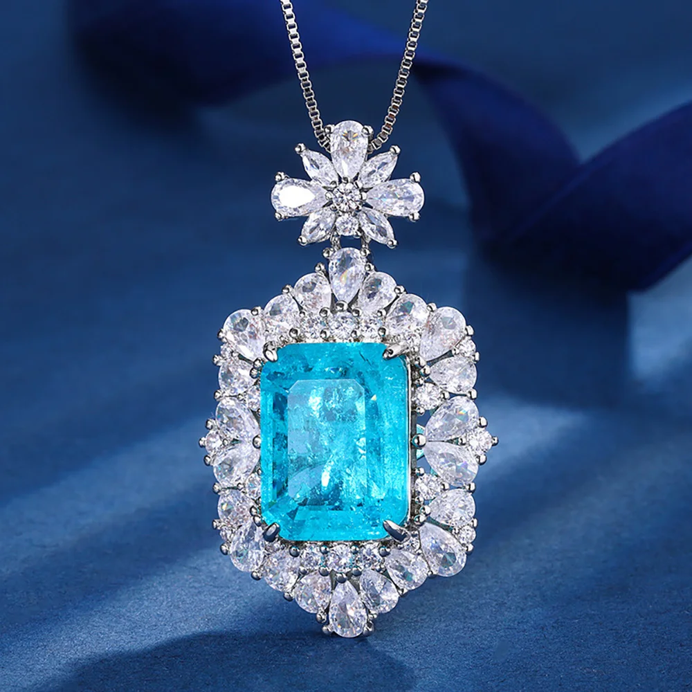 2023 New Arrival Paraiba Tourmaline Necklace Pendant Ring Earrings Lab Diamond Women\'s Luxury Wedding Party Fine Jewelry Sets
