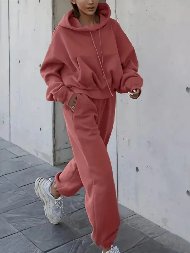 

Autumn Winter Two Piece Set Tracksuit Women Sportwear Hoodies Pocket Sweatshirts Trousers Jogger Drawstring Pants Pant Sets