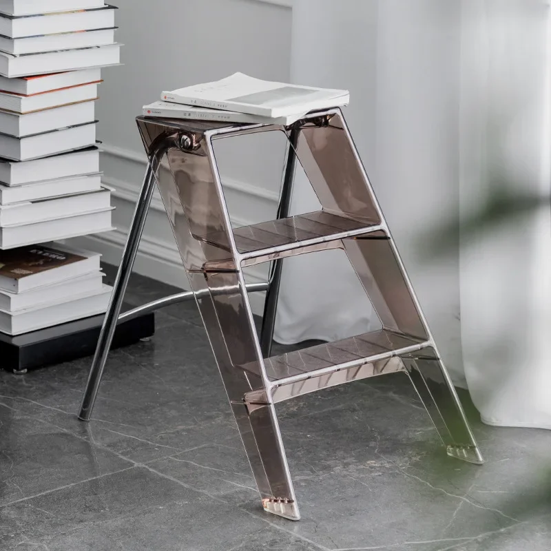 

Japanese Household Transparent Acrylic Portable Folding Ladder Storage Three Step Tread Plastic Ladder Household Ladder