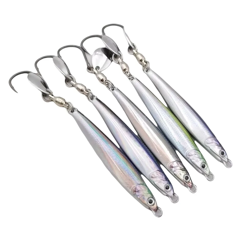 Señuelo biomimético para peces, Material metálico de 60g de peso, diseño biomimético, plantillas de Metal Anchovy, patrón de cola de pelo, 40g, 1 Uds.