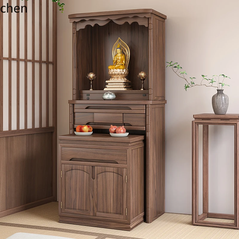 YFY  Altar New Chinese Style Standing  Black Walnut Solid Wood  Table God Position Table Home  Worship Wealth God Guanyin Altar