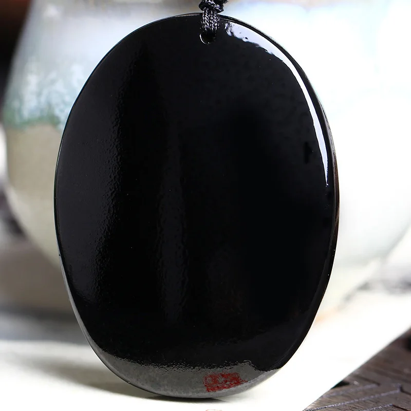 1pc Black Obsidian Oval Pendant Necklace For Men, Ideal Gift For New Year crystal necklace  stone necklace  jewelry  necklaces