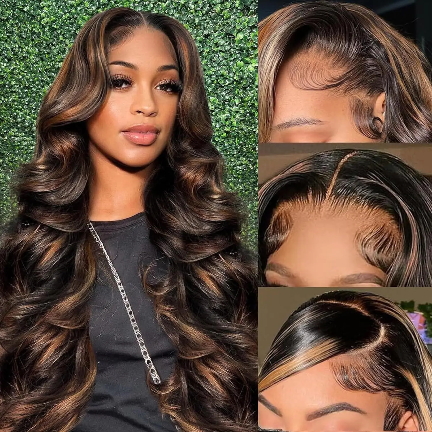 1B/30 Ombre Highlight 13X4 Lace Frontal Wigs Brazilian Human Hair Body Wave Transparent Lace Front Wig Pre Plucked 200 Density