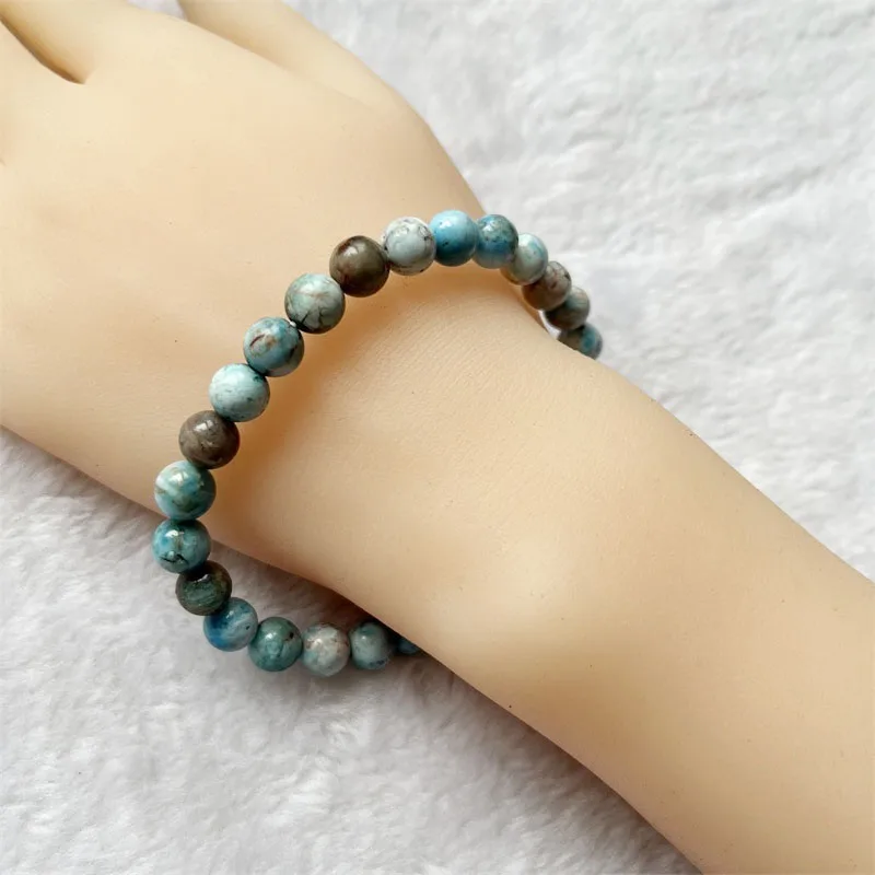 8MM White Blue Apatite Larimar Bracelet Natural Stone Chocker Beaded Mother Daughter School Student Woman Man Friend Jewelry