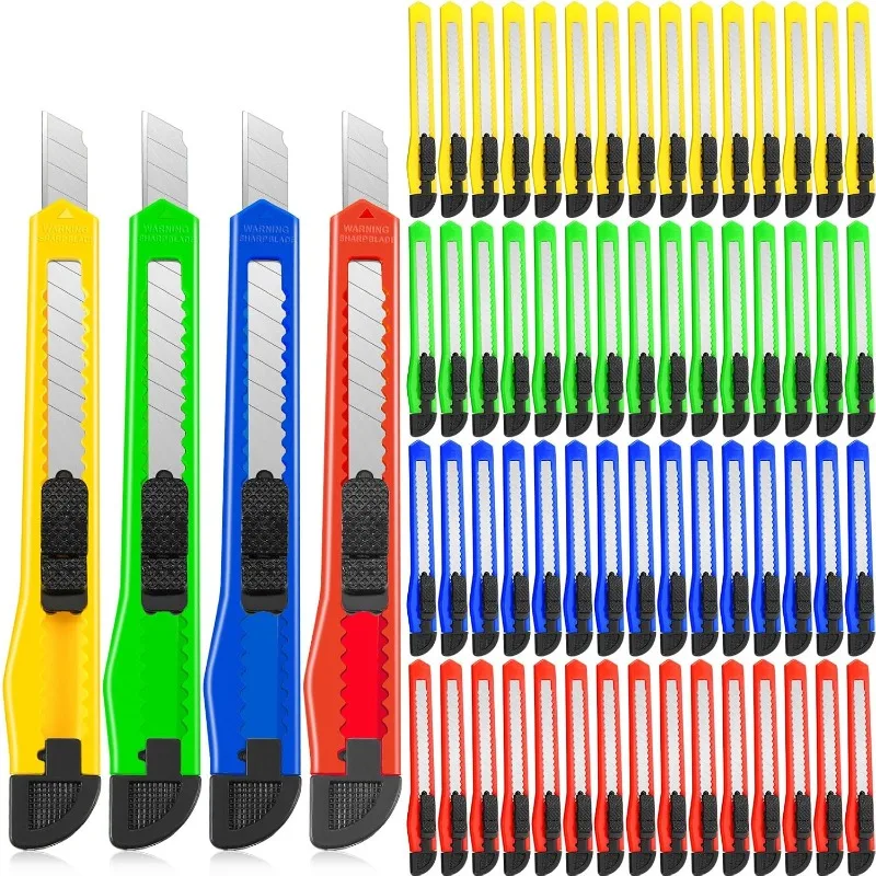 300 Pcs Box Cutters Retractable Utility Knife School Supplies 9mm Wide Blade Compact for Office Home use(Multicolor)