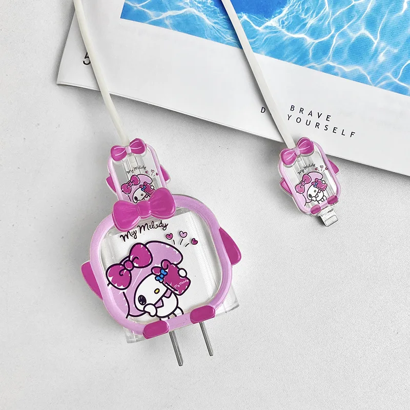 Śliczny ochraniacz kabel do ładowarki Sanrio Kawaii Mymelody Apple 18W kabel danych zacisk kabla kreskówka pokrowiec na prezent dla dziewczynek