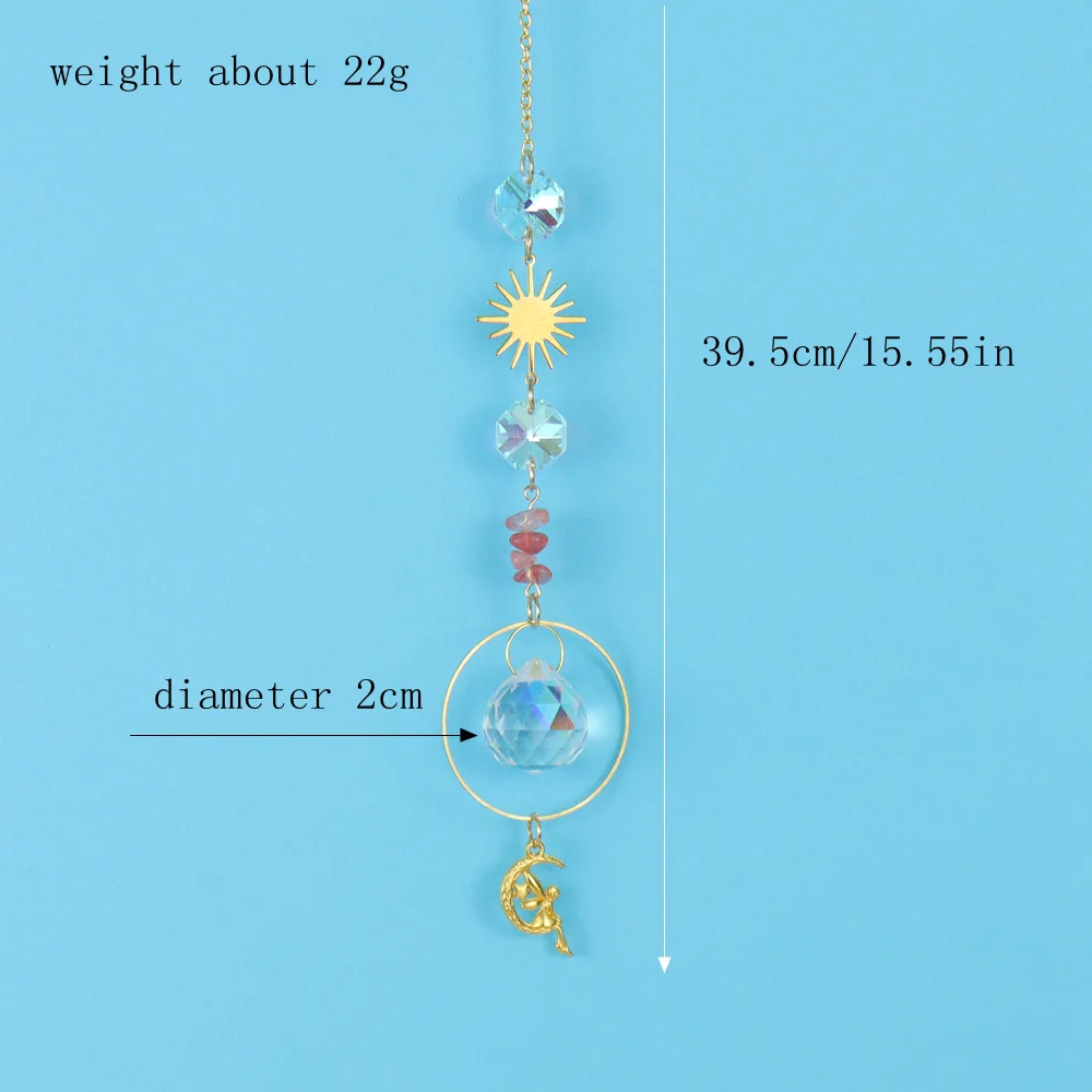 10pcs Crystal Wind Chime Ornaments Shiny Moon Sun Light Catcher Pendant Chip Stone Hanging Drop Outdoor Garden Home Decor