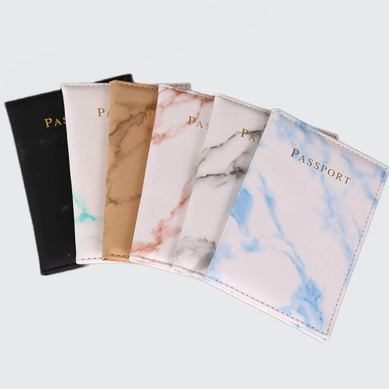 Marble Style Fashion Women Men Passport Cover for Car Documents Pu Leather Travel ID Credit Card Passport Holder Packet Wallet