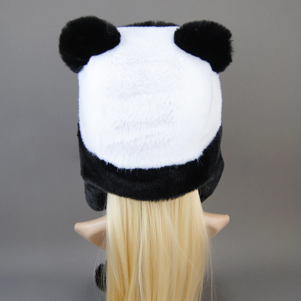 Hot Sale New Women False Rex Rabbit False Fur Hat Winter Warm Fur Hat Black and White Panda Cute Color Artificial Hat