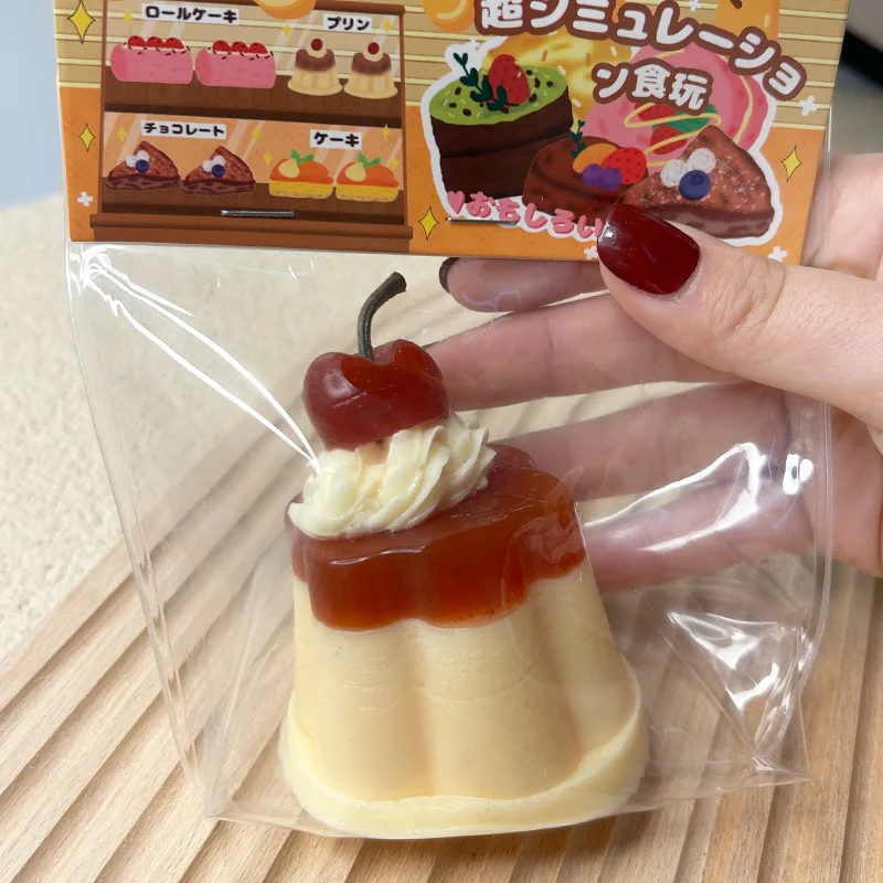 Cute Caramel Pudding Cherry Q Bouncy Bicolor Pudding Super Soft Food Play Jelly Kids Stress Relief Toys Pinch Music Fidget Toys