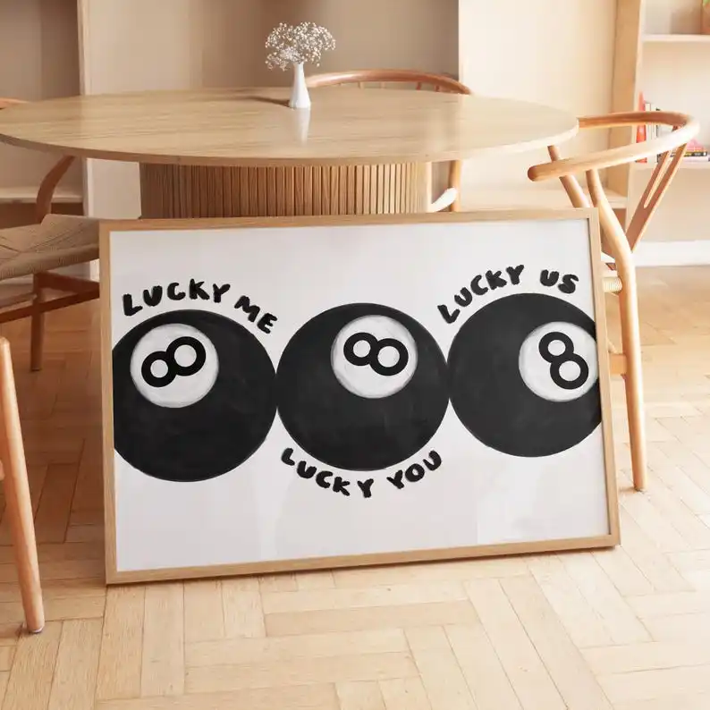 1Pc Abstract Retro Black 8 Ball Canvas Wall Art Print Unfra…