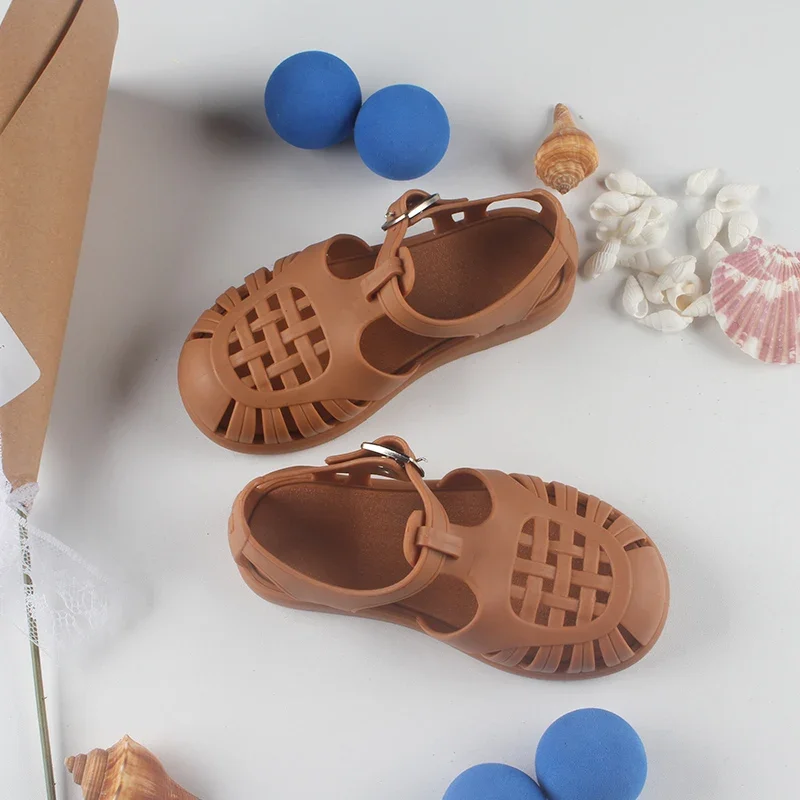 Children Summer Jelly Shoes Kid Solid Color Sandals Boys Girls Casual Beach Flat Bottom Hole Shoes Hollow Out Ventilate Sandals