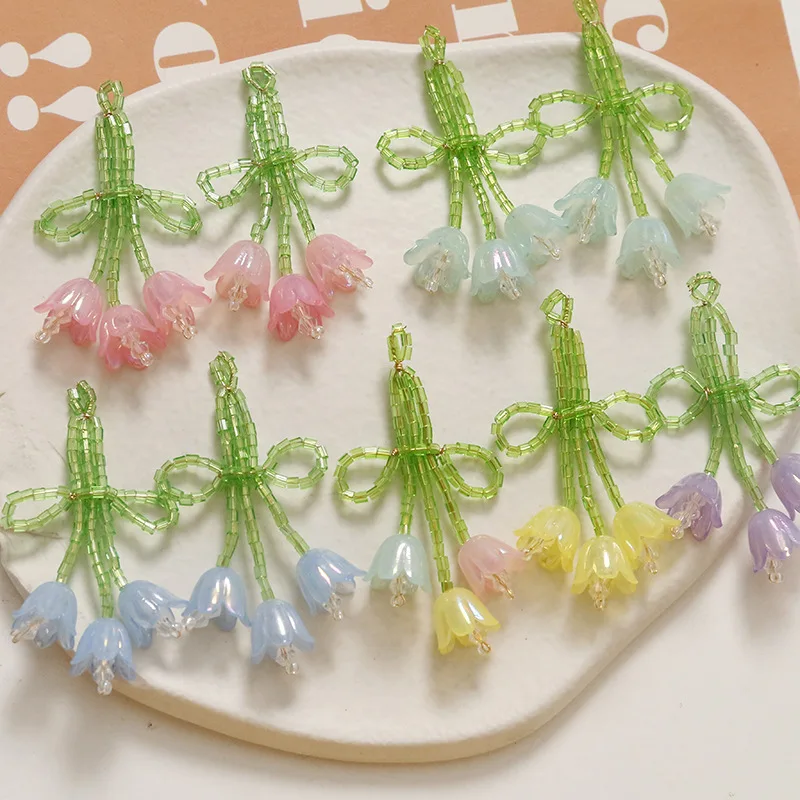 

Handmade Beaded Tulip Bow Flower Shoe Charms 1 Piece for Clogs Forest Style DIY Crystal Lightweight Premium Cute Gift Sparkly