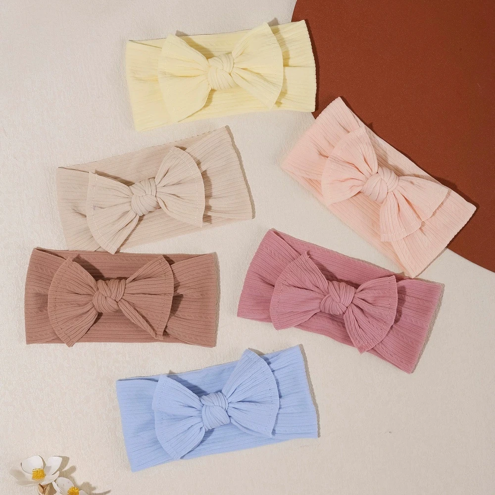 

Baby Headband Girl Bowknot Nylon Hairband Children Hair Accessories Newborn Solid Color Ribbed Bow Turban Elastic Headwrap