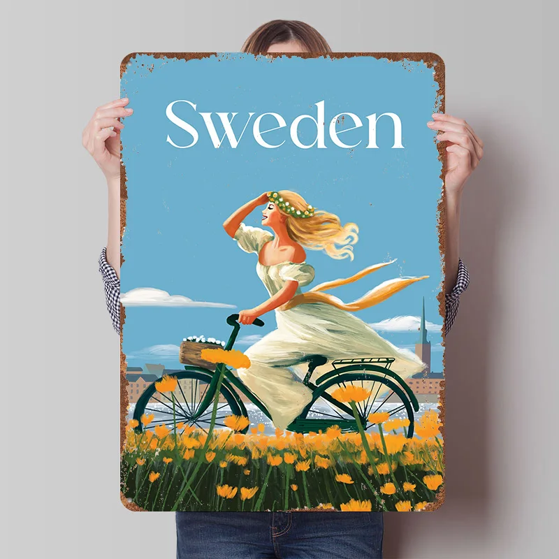 Sweden Travel Tinplate Poster Customized Wall Art Retro Vintage Metal Signs for Fans Bedroom Decoration Room Accessories House