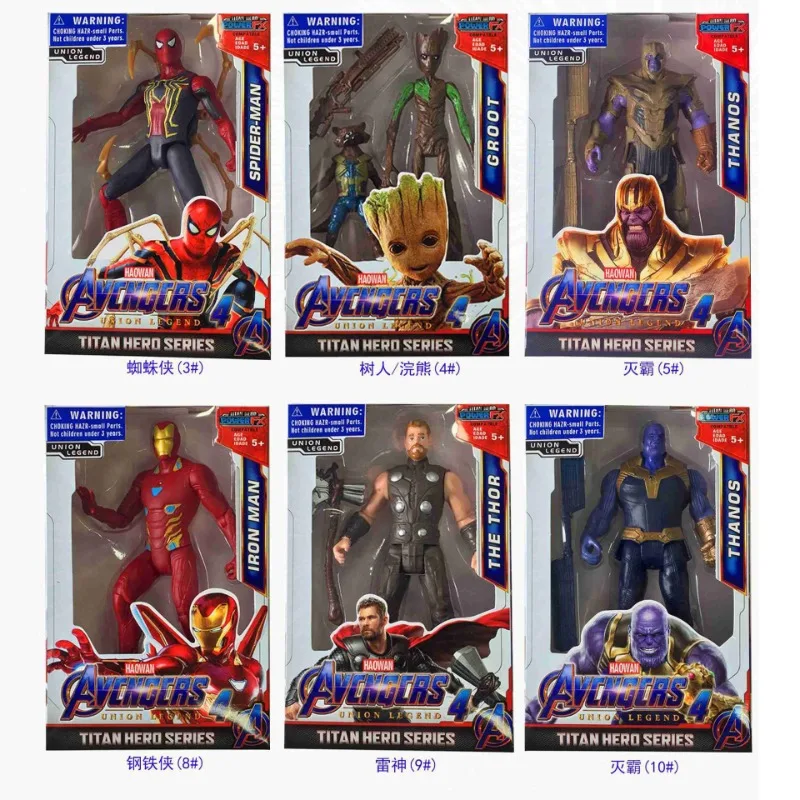 Super Heroes Weapons Glowing Doll Spider-Man Avengers Hulk Thanos Action Figurine Desk Anime Model Toys Figures Gift 1PCS Random