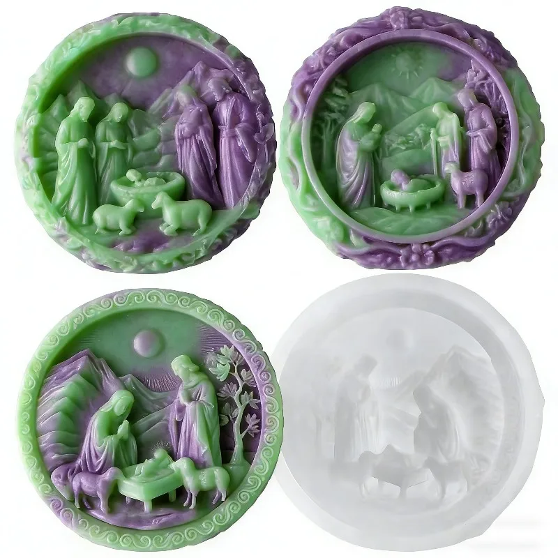 Jungfrau-Jesus-Familie Silikon-Kerzenform DIY Katholische Krippenfigur Bastelgips Zement Seifenform Religiöse Dekoration Geschenk