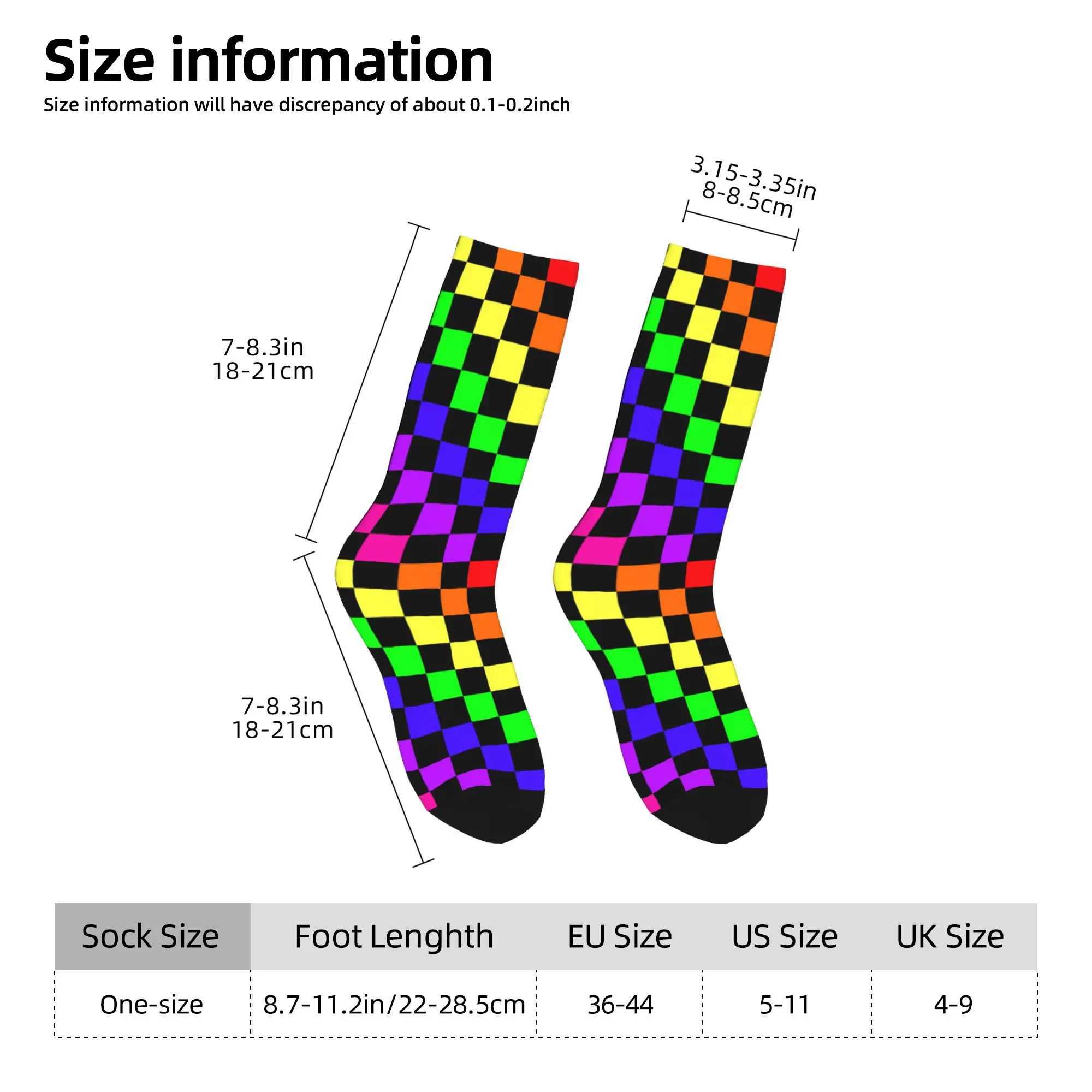 Черные носки с милым принтом в виде радужной шахматной доски для женщин и мужчин, эластичные летние, осенне-зимние носки в клетку тартан