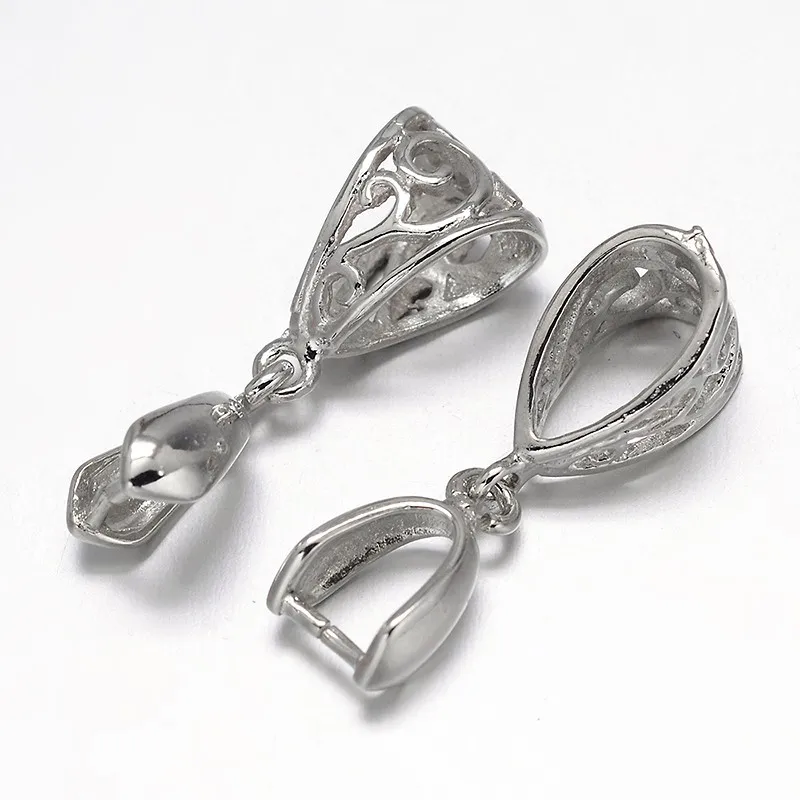 Filigree Rack Plating Brass Pendant Pinch Bails Platinum 13x8x5mm Hole: 5x9mm and 7x4mm Pin: 1mm