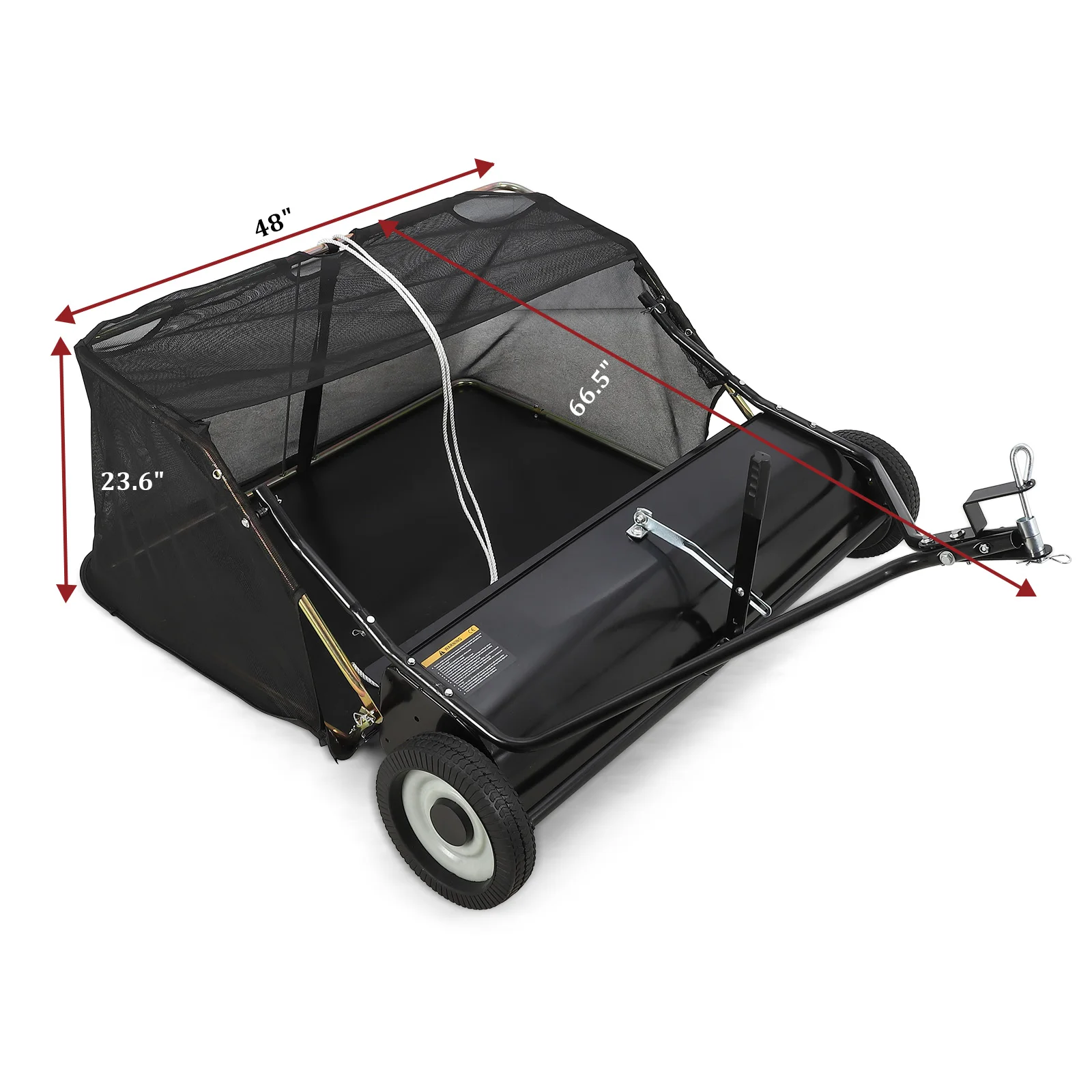 Tow Behind Lawn Sweeper 42 Inch, Large Capacity Heavy Duty Leaf Collector with Adjustable Sweeping Height, Dumping Rope Design