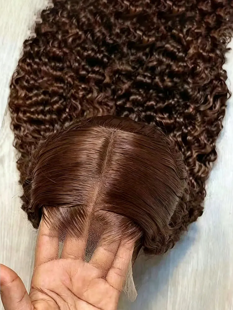 Chocolate Brown Jerry Curly Wave Lace Front Wigs Human Hair 13x4 Curly Wave Human Hair Wigs For Women Lace Frontal Wigs 250% Density