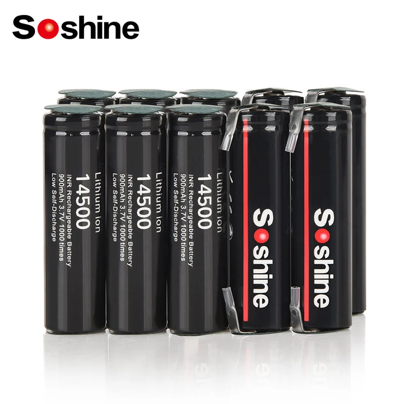 Soshine Lithium Batteries 3.7V Li-ion 900mAh Batteries with Welding Tabs 14500 AA 900mAh Rechargeable Battery for Hair Clipper