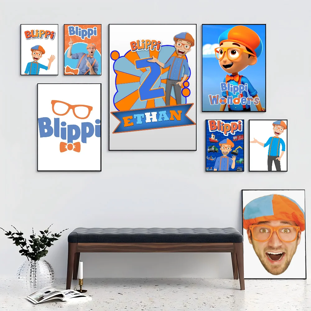 1pc Blippi Poster Self-adhesive Art Waterproof Paper Sticker Coffee House Bar Room Wall Decor