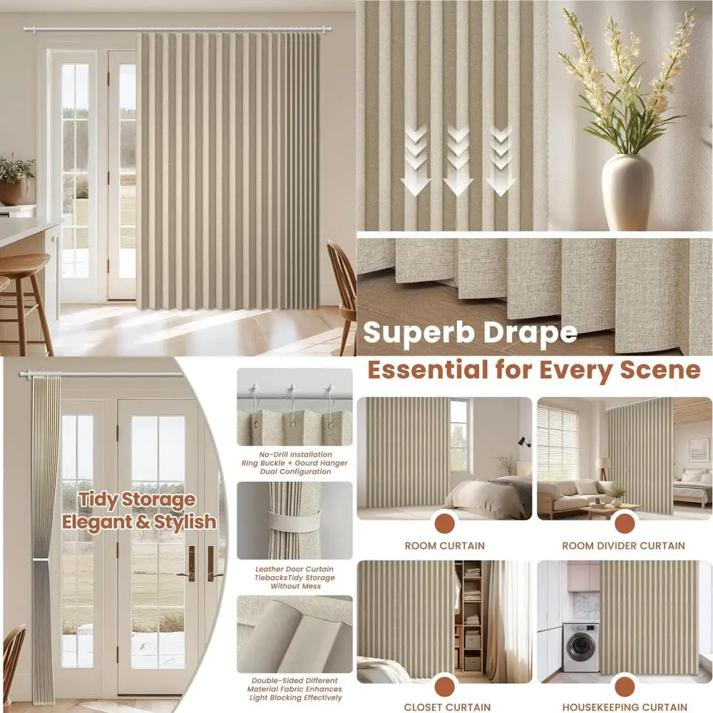 

Кремово-желтая магнитная штора-гармошка 98x84 - складная перегородка для патио и кладовой