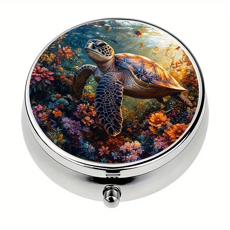 Single pack, 3-compartment turtle-shaped portable pill box, vitamin storage box, pill organizer, suitable for personal outdoor travel and office medication reminders, pill box that can be placed in a handbag