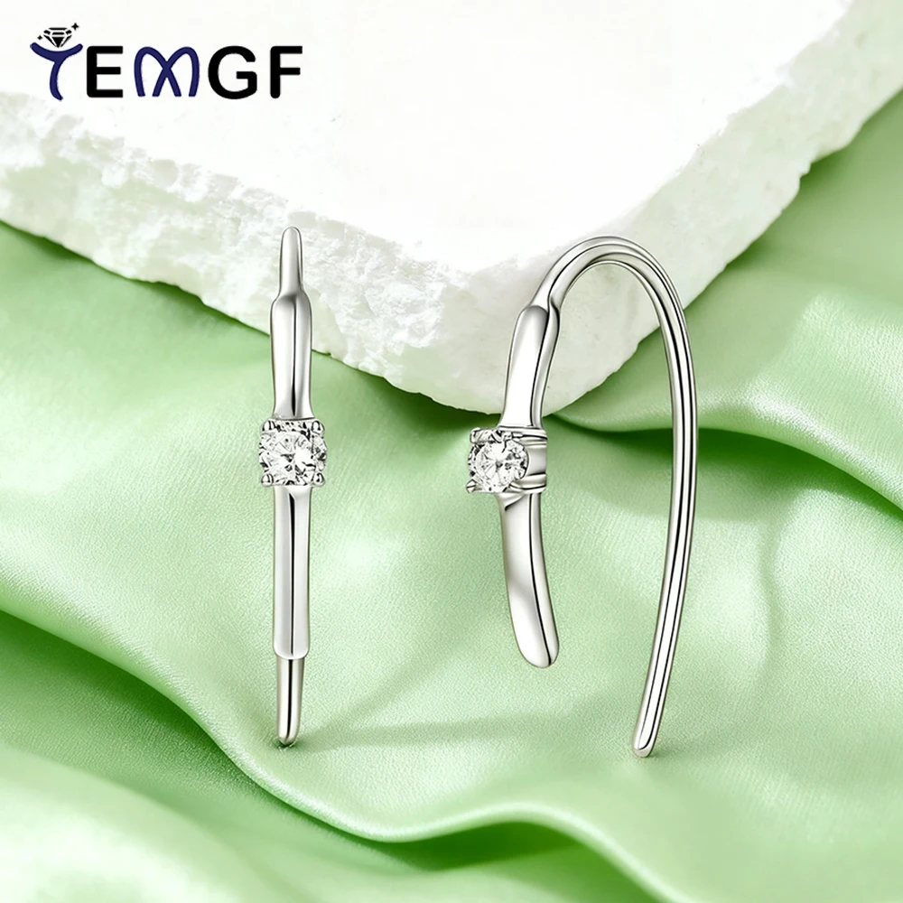 

TEMGF Minimalist Moissanite Earhook Earrings for Women S925 Silver Ear Studs Party Commute Fashion Ear Jewelry Certified 1 Pair