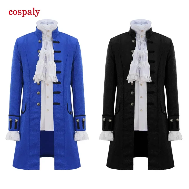 A Men Medieval Vintage Prince Costume Pirate Cosplay Shirt Trench Renaissance Victorian Edwardian Men Viking Warrior Knight Outf