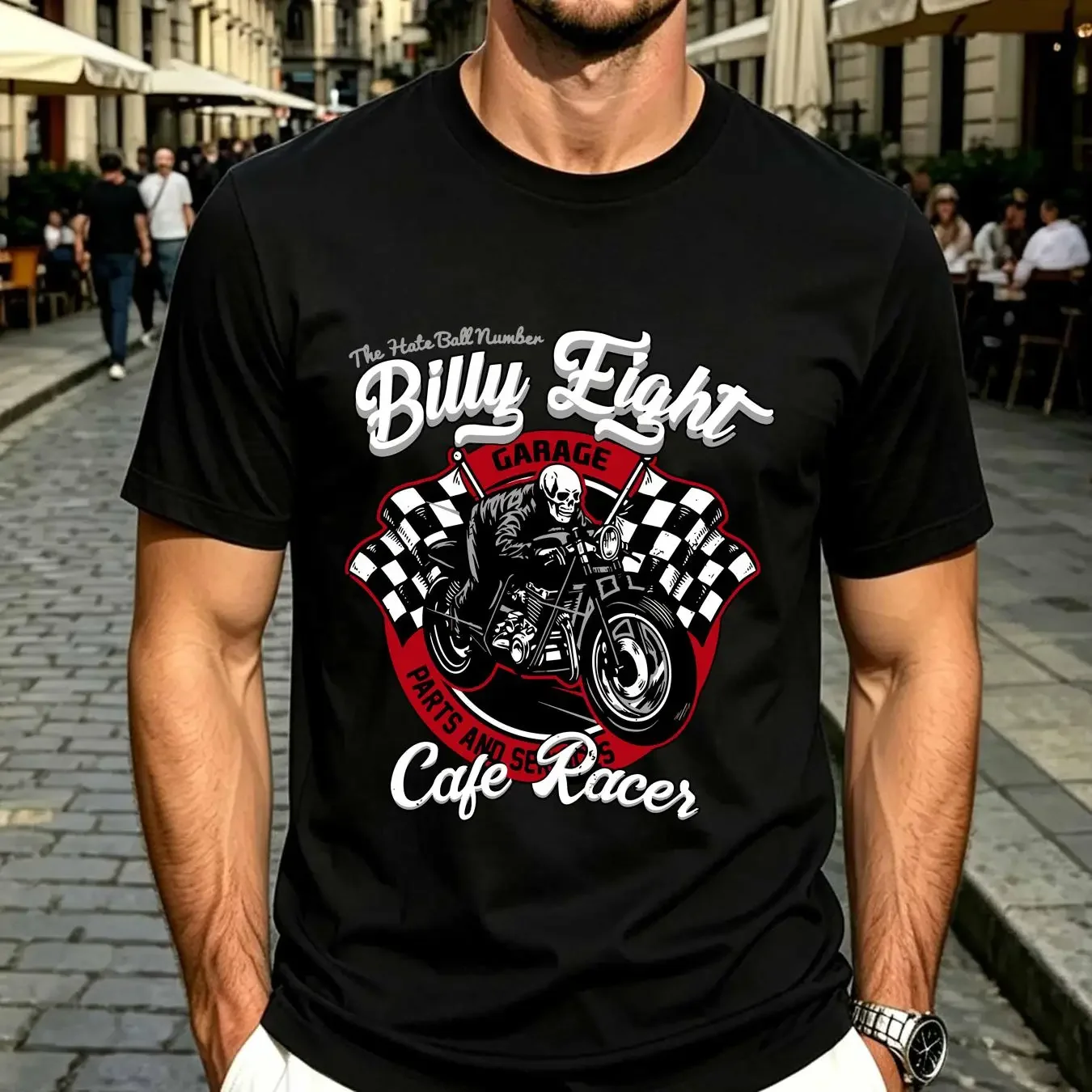 washed T Shirt Billy Eight CAFE RACER Mens Biker Rock a USA vintage Washed Slightly graphic streetwear Comfortable Stretched