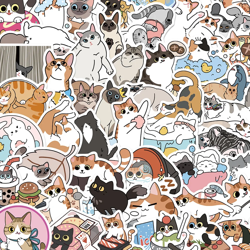 50/100PCS Cartoon Cute Abstract Cat Creative Graffiti Stickers Phone Envelope Guitar Skateboard Scrapbook Decorative Stickers