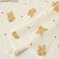 0.5m/1m/3m/5m Cotton Gauze Fabric Khaki Bear Printed Pajamas Nightdress Crepe Cotton Long-sleeved Ins Style Homewear Fabric