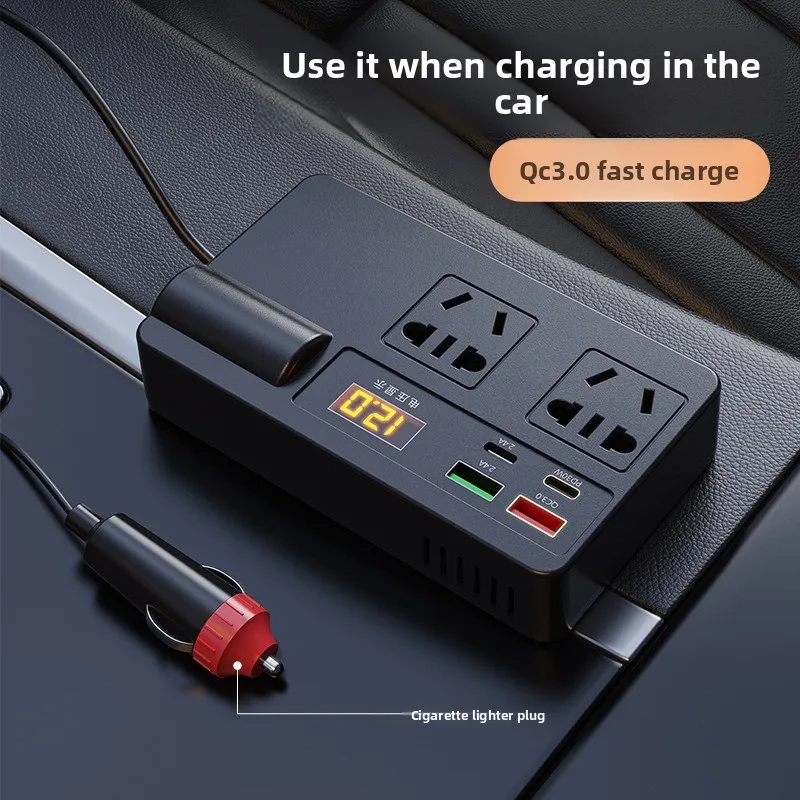 Inversor de carro 200W DC 12V/24V para AC 220V Conversor ON/OFF Switch QC 3.0 USB/PD/Tipo-C Carregadores Adaptador de energia Detecção de tensão