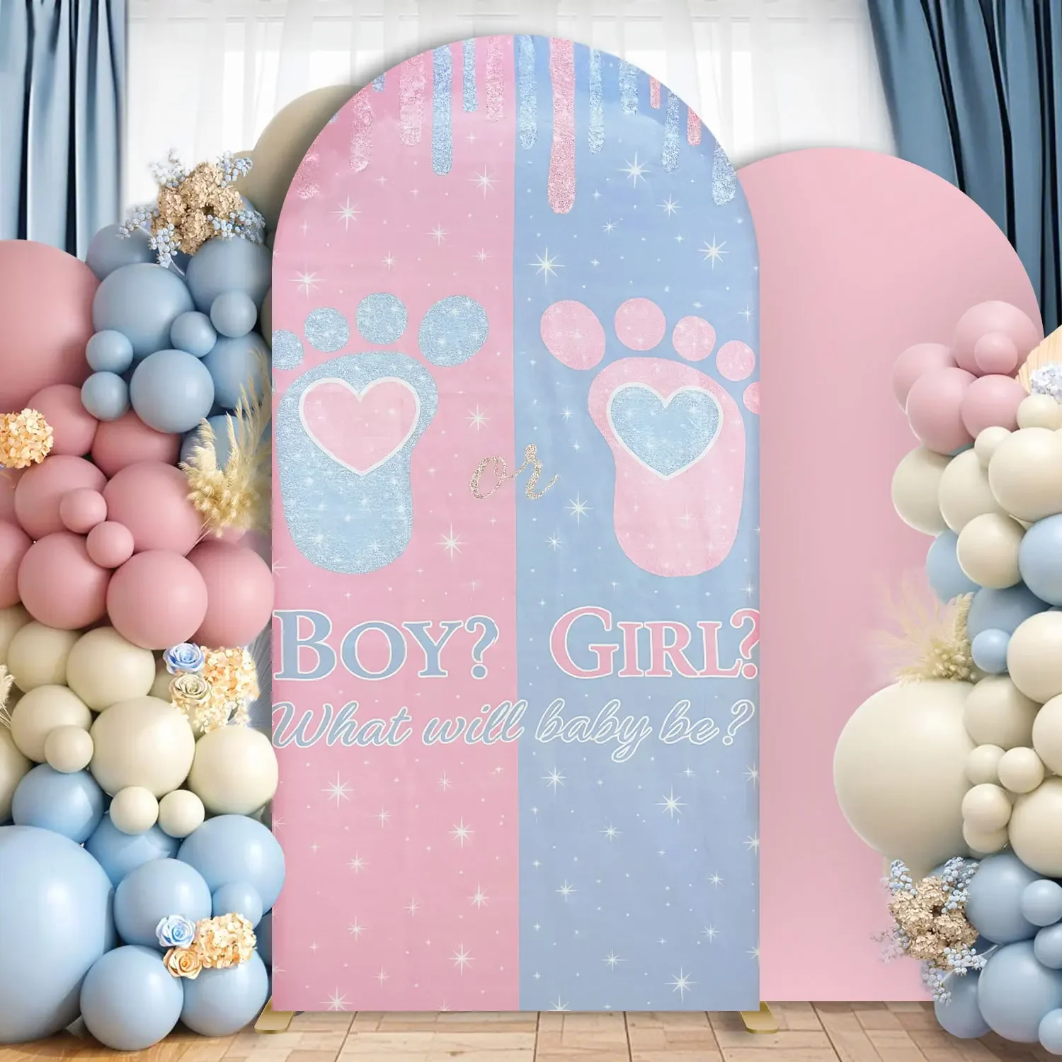 VIKAMA Geschlecht offenbaren bogenförmigen Hintergrund Stoff Geburtstag Dekoration Baby Taufe Party Hintergrund Dekoration