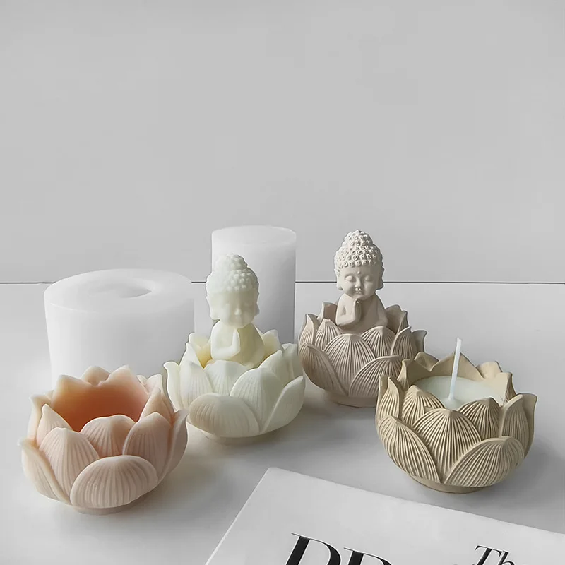 3D Lotus Candlestick Buddha Silicone Mold Handmade Aroma Candle DIY Buddha Plaster Ornaments Mold Home Decor Crafts Mould