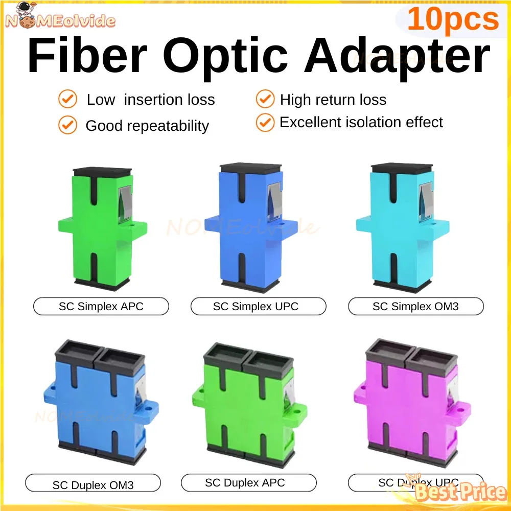 10Pcs SC to SC UPC/APC/OM3/OM4 Couplers, Duplex Fiber Optical Adapters Cable Connectors SM MM Fiber Simplex Flange Ftth Adapter