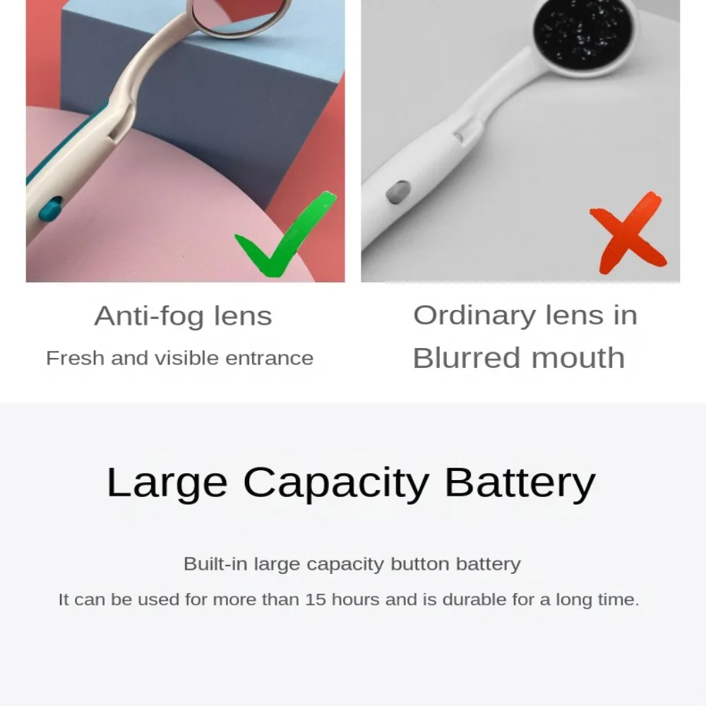 السوبر مشرق فحص مرآة الأسنان تحقق عن طريق الفم مكافحة الضباب مرآة الأسنان مشرق الإضاءة مرآة الأسنان مع مرآة الفم الخفيفة #3