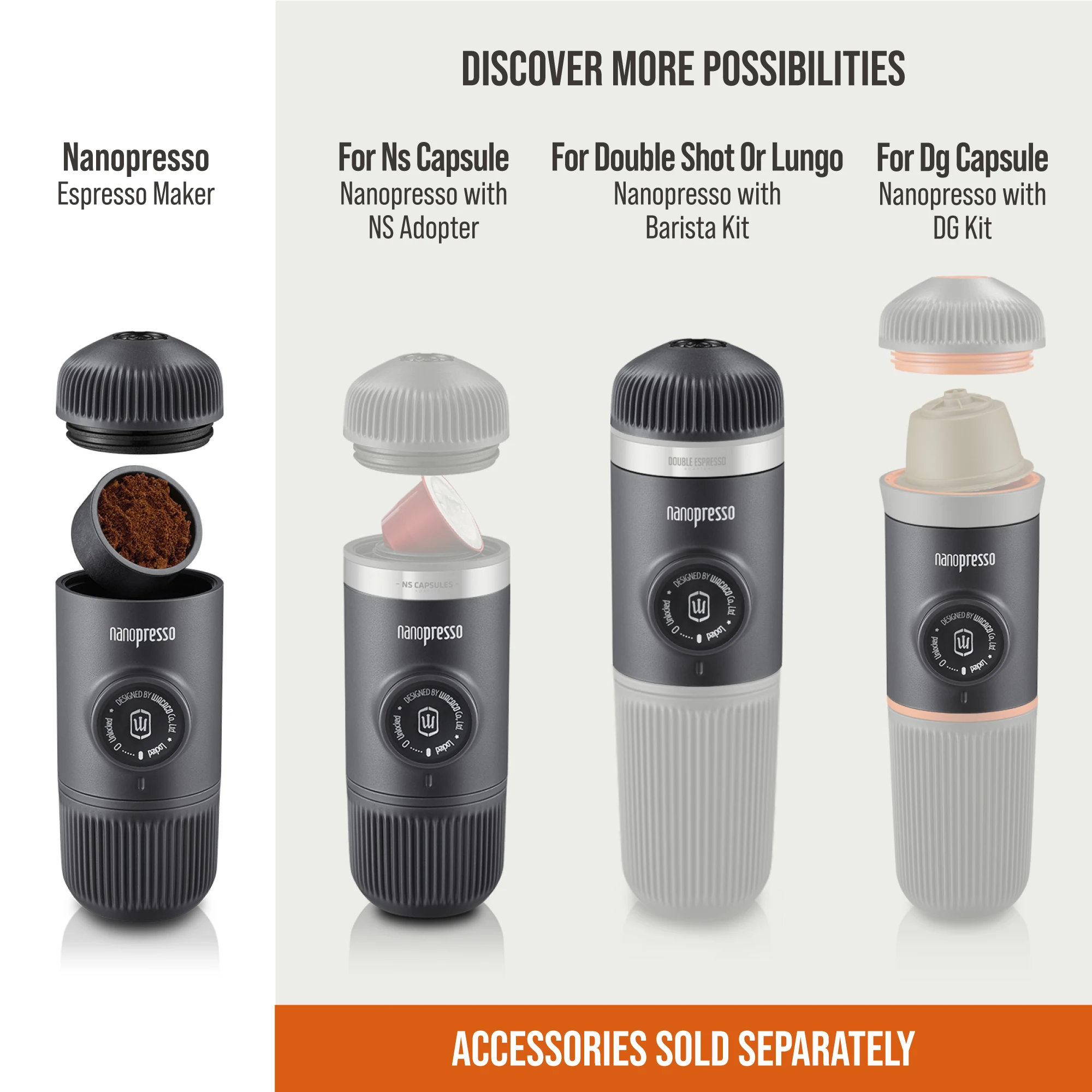 Wacaco Nanopresso Portable Espresso Machine, Upgrade Version of Minipresso, 18 Bar Pressure, Extra Small Travel Coffee Maker.