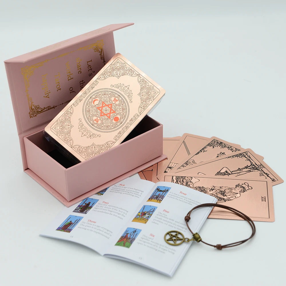 High Quality Rose Gold Foil Tarot PVC Desktop Game Divination Card Gift Box Set Powder Box Gilding Waterproof Paper Manual