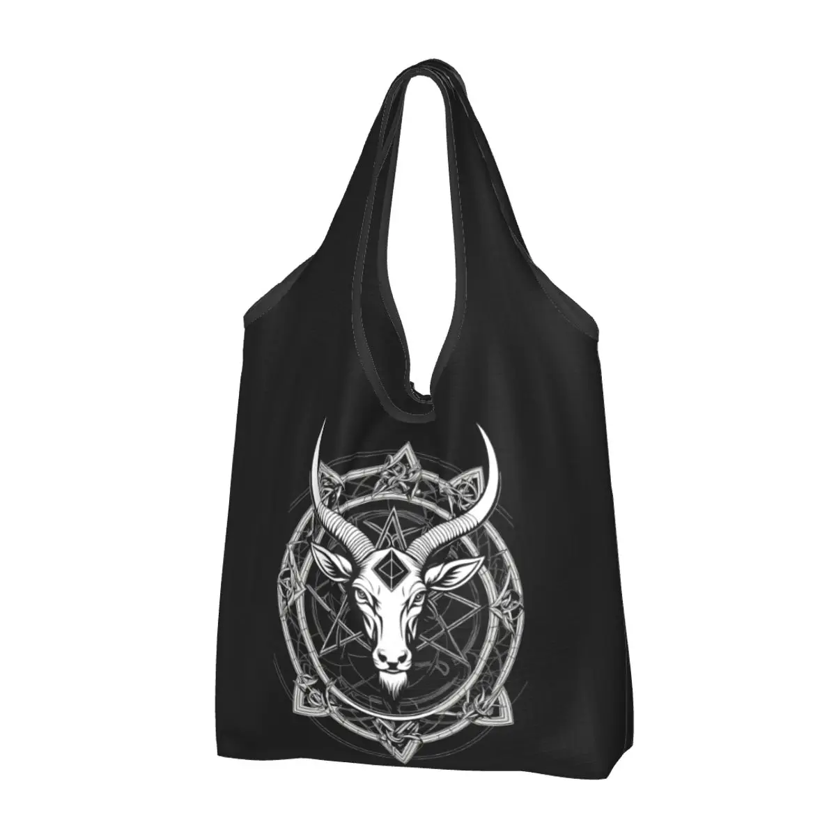 Occult Satanic Pentagram Portable Tote Shopping Bags Foldable Shopper Bag Groceries Handbag Shoulder Bag