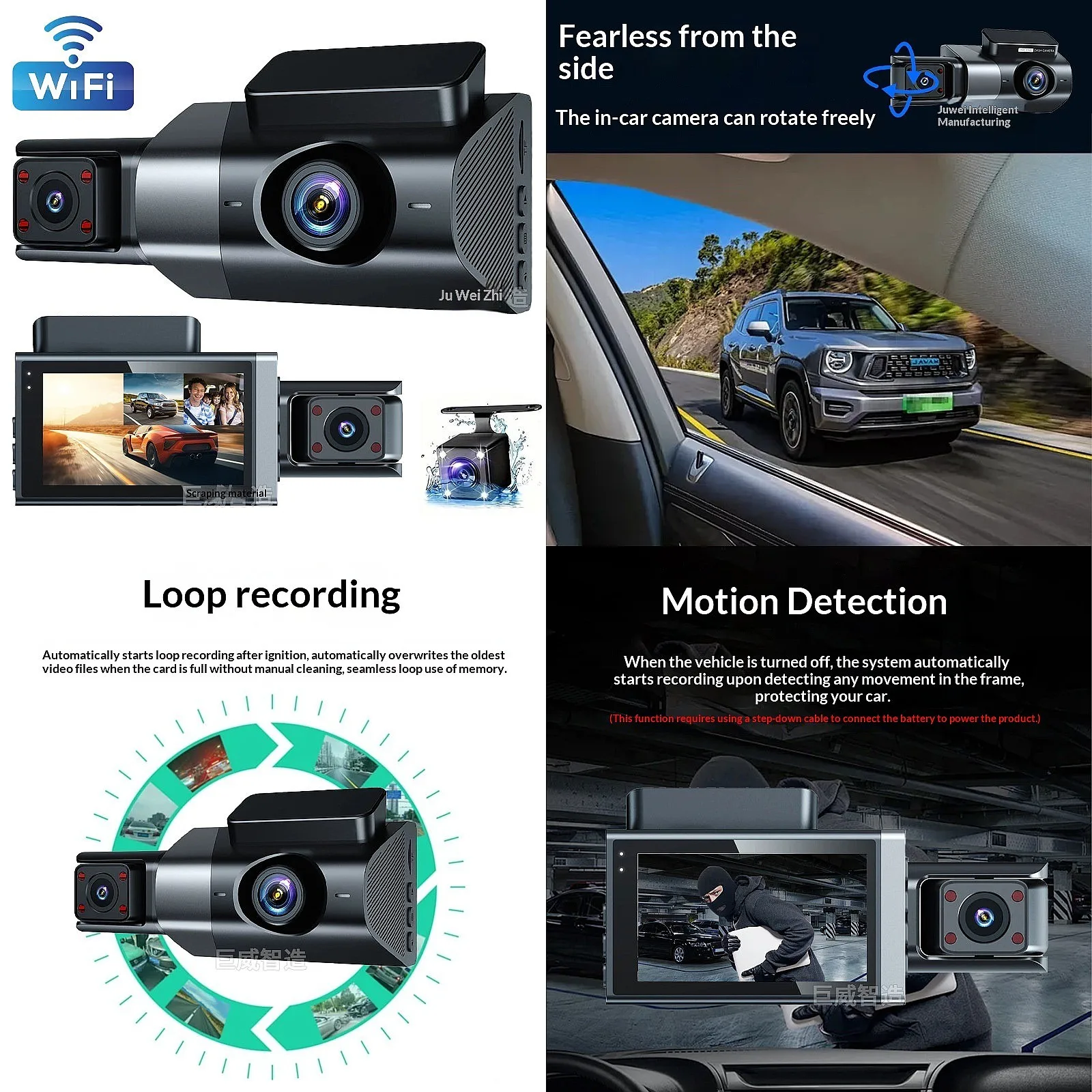 Car Dash Cam 1080P Triple Lens WiFi 3 Channel Recorder Front Rear Inside view 6