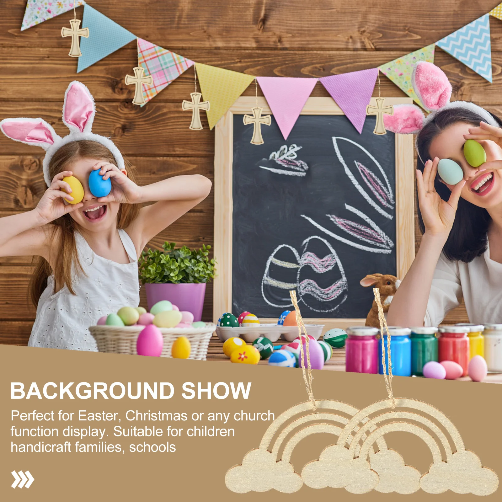 

1Set Wooden Rainbow Cutouts Unfinished Blank Slices DIY Painting Craft Kids Wooden Decoration Hanging Ornaments Smooth Edges